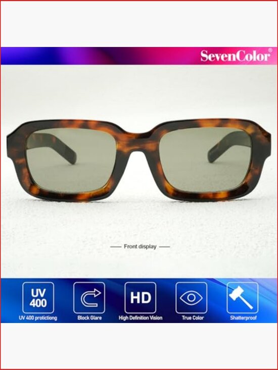 Retro Square Sunglasses Trendy Thick Rectangle 90s Vintage Shades UV Protection main image 4